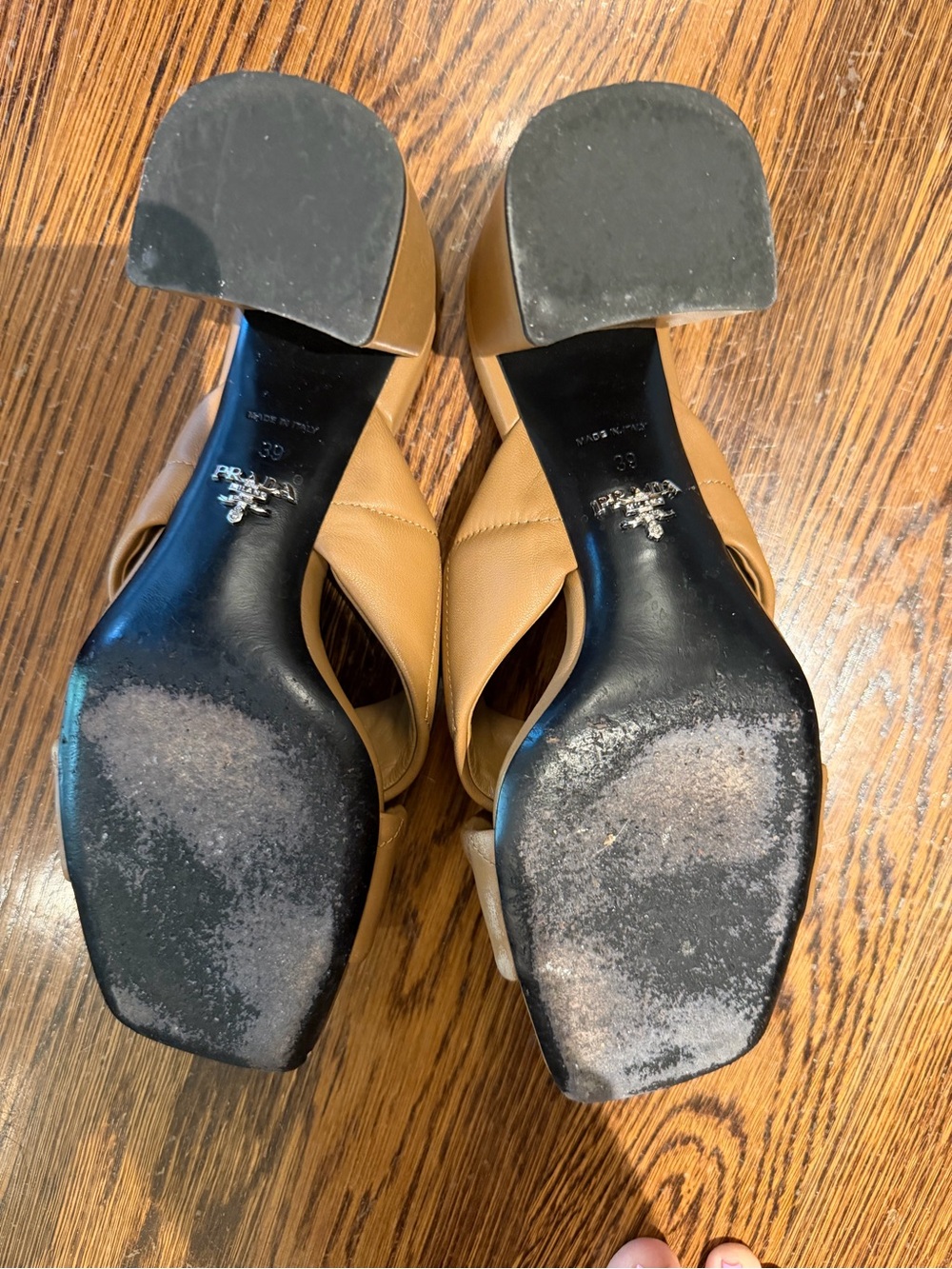Prada Taupe Crisscross Leather Slide Sandals - Picture 4 of 8